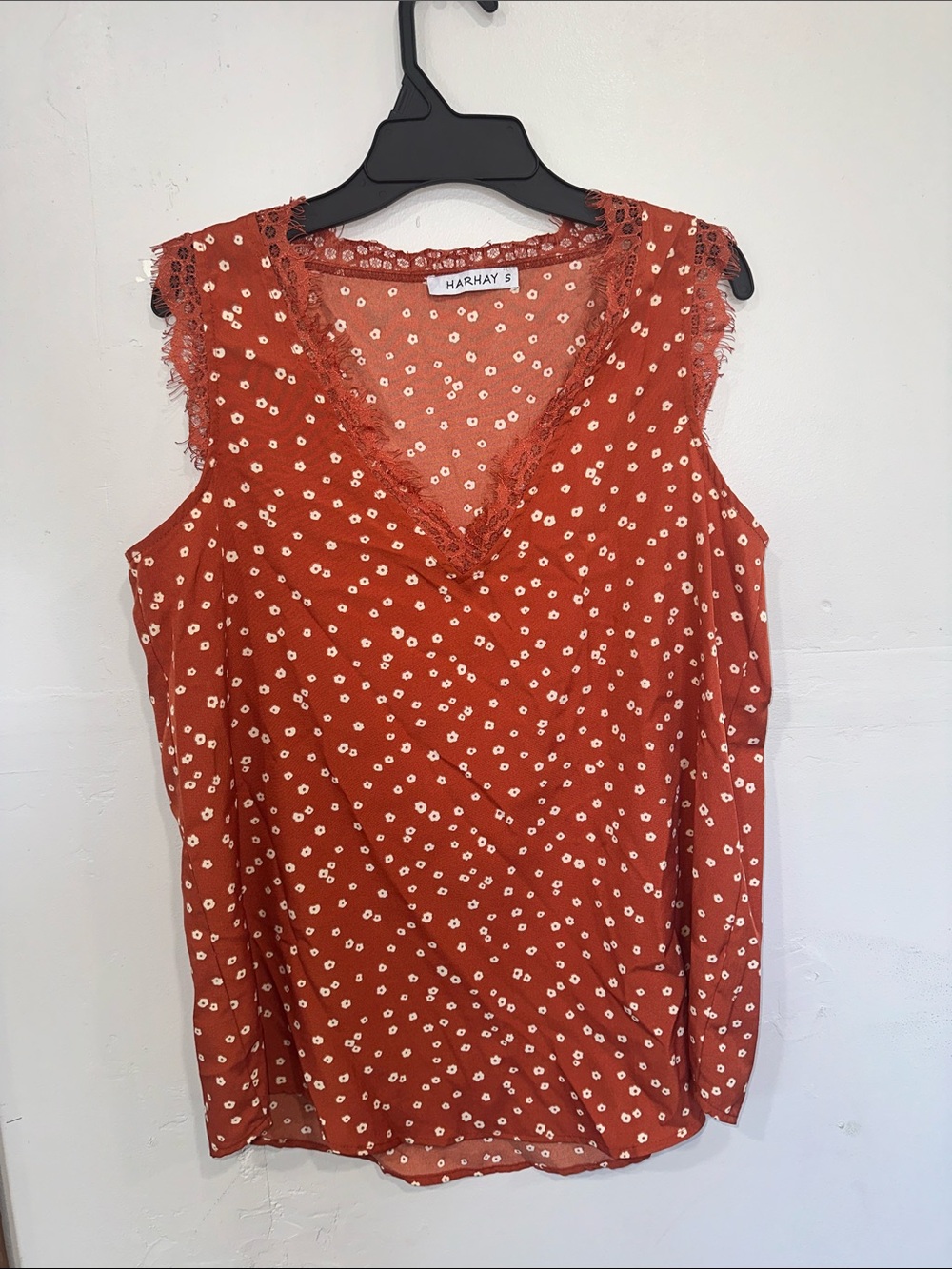 Harhat Rust Floral Lace-Trim V-Neck Camisole